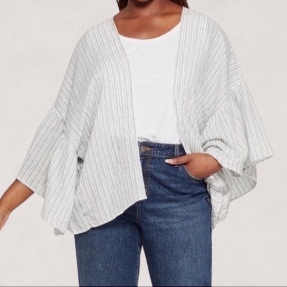 Universal Thread Tops - Universal Thread Oversized Stripes Ruffle Sleeves Kimono Duster Top